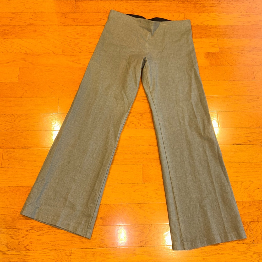 Equestrian Gray Elastic Waist Flare Linen Blend Pants Size Large